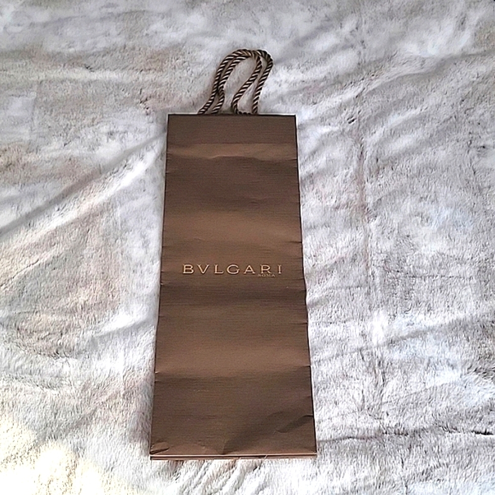 BVLGARI Tall Gift Bag Shopping Bag Taupe Gold